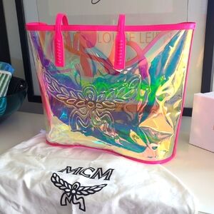 MCM Iridescent Tote Bag with Pink Trim